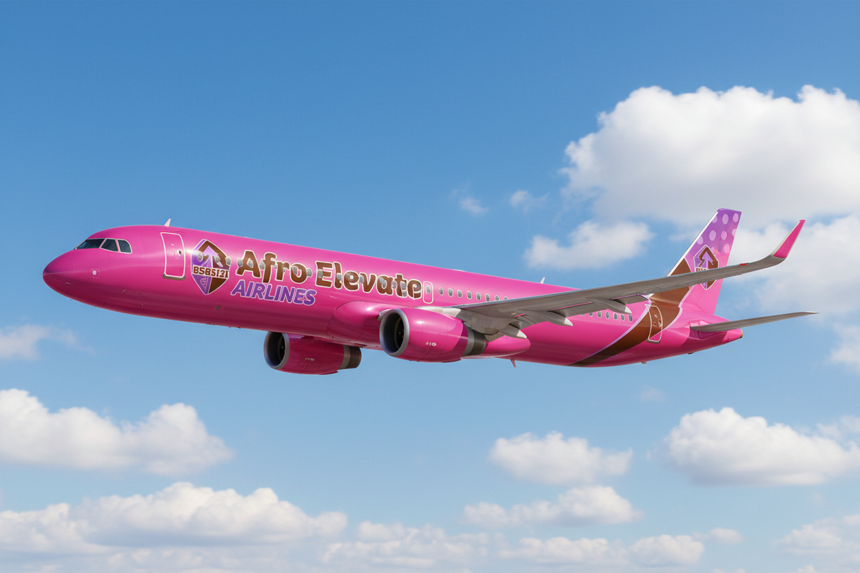 Afro Elevate Airlines plane with correct brand colors